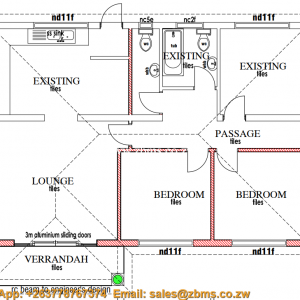 3 bedroomed cottage open house plan with kitchen bath room and 2 toilets plus passage and lounge (1)
