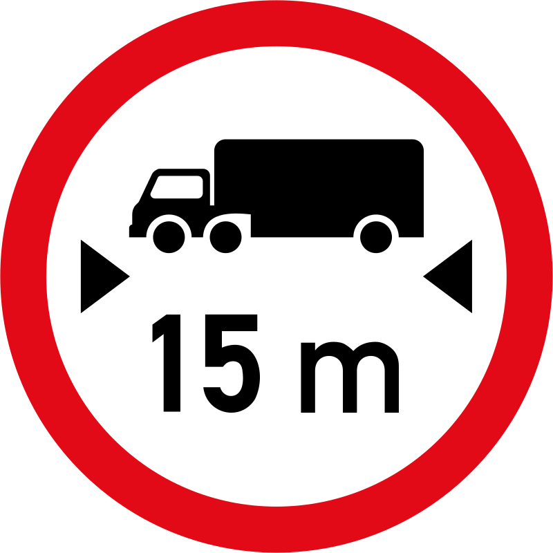Vehicles exceeding 15 metres in length prohibited road sign for sale Zimbabwe