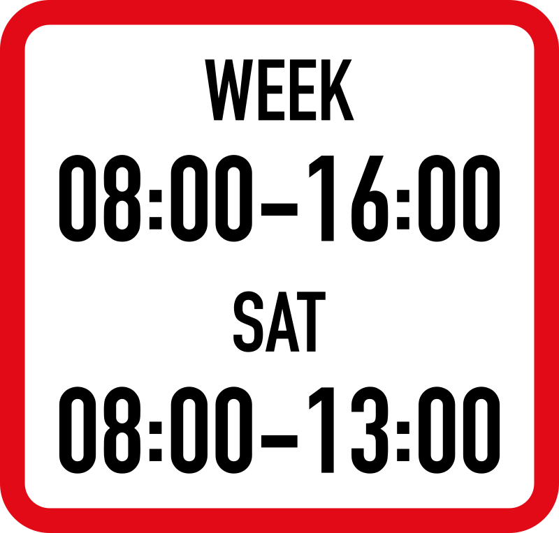 Applies during the specified days and hours road sign for sale Zimbabwe