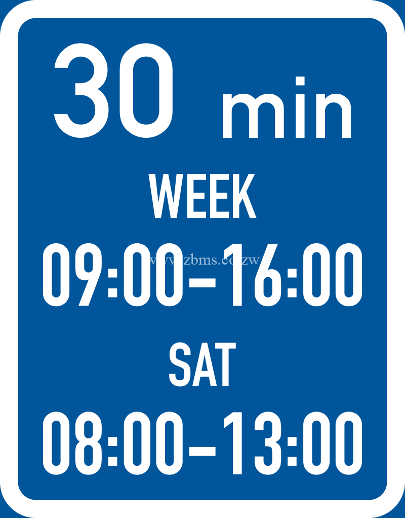 Parking is permitted within the days and hours specified, with a 30-minute limit road sign