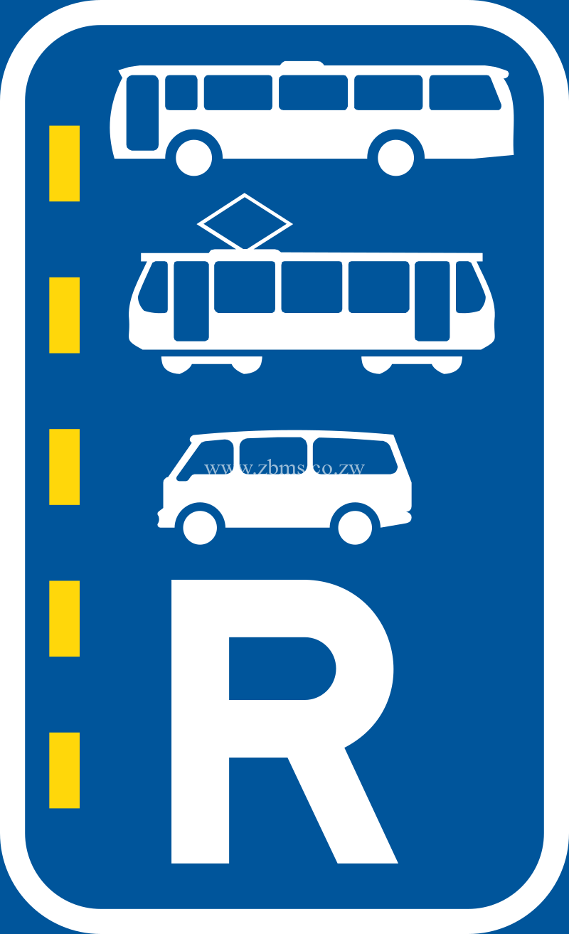 Reserved lane for buses, trams and mini-buses road sign for ssale Zimbabwe