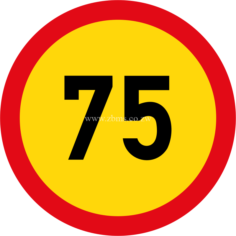 Speed limit of 75 km/h. temporary sign for sale Zimbabwe